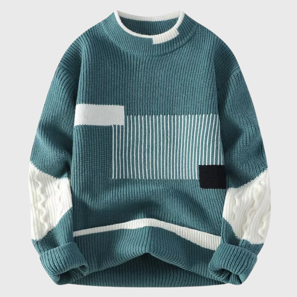 Men’s Patchwork Mock Neck Sweater