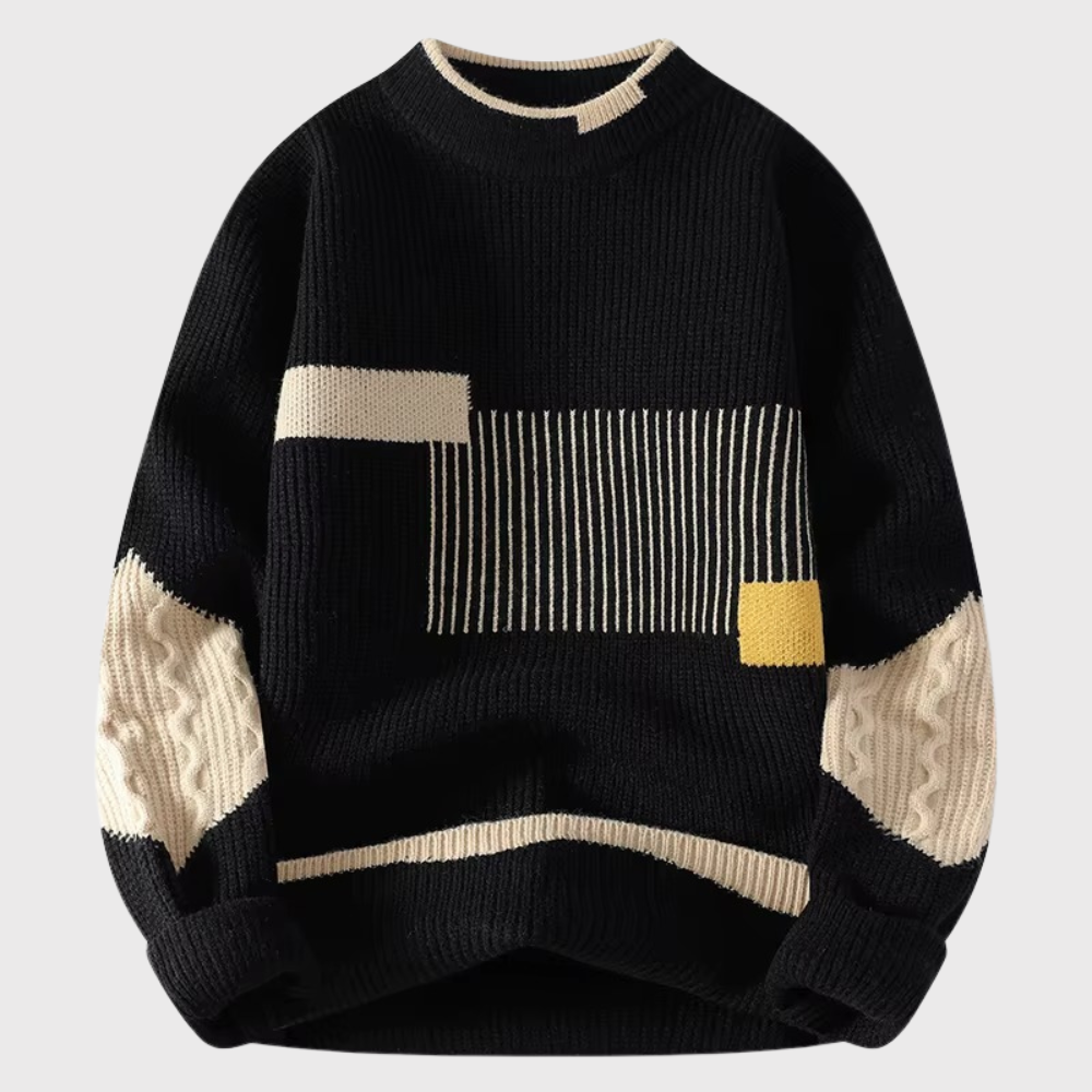 Men’s Patchwork Mock Neck Sweater