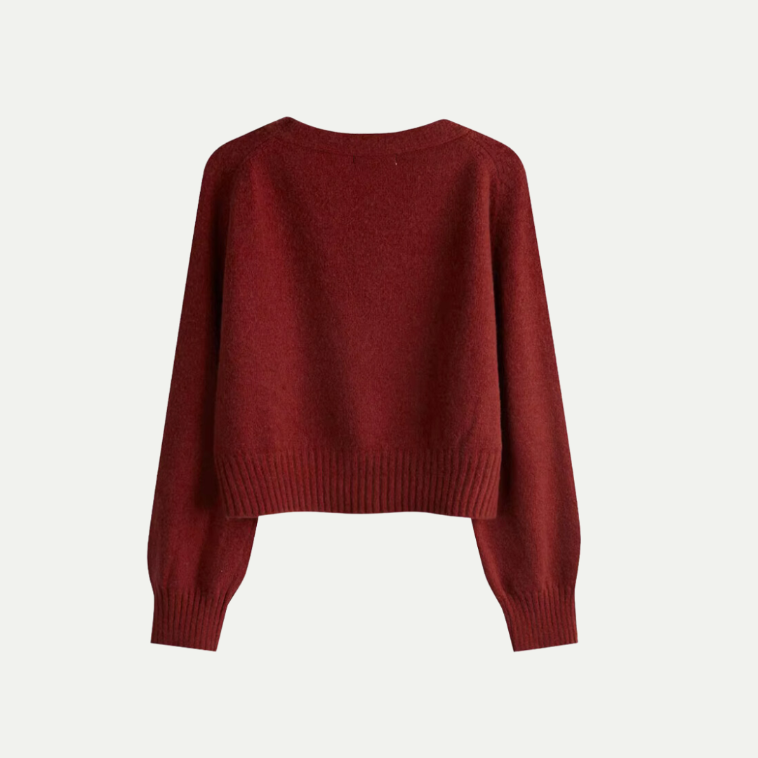 Premium Merino Wool V-Neck Skew Button Cardigan