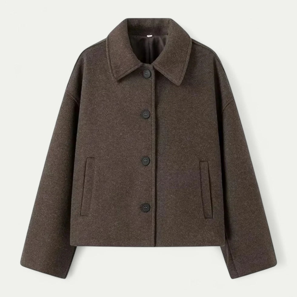 Women Cropped Wool Blend Button Up Jacket