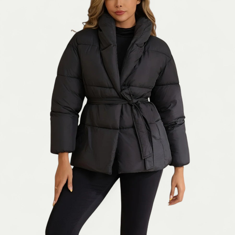 Women's Puffer Jacket with Belted Waist